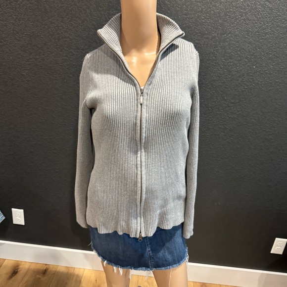 Eddie Bauer Gray Ribbed Full Zip Sweater (Tall M) - Picture 7 of 7